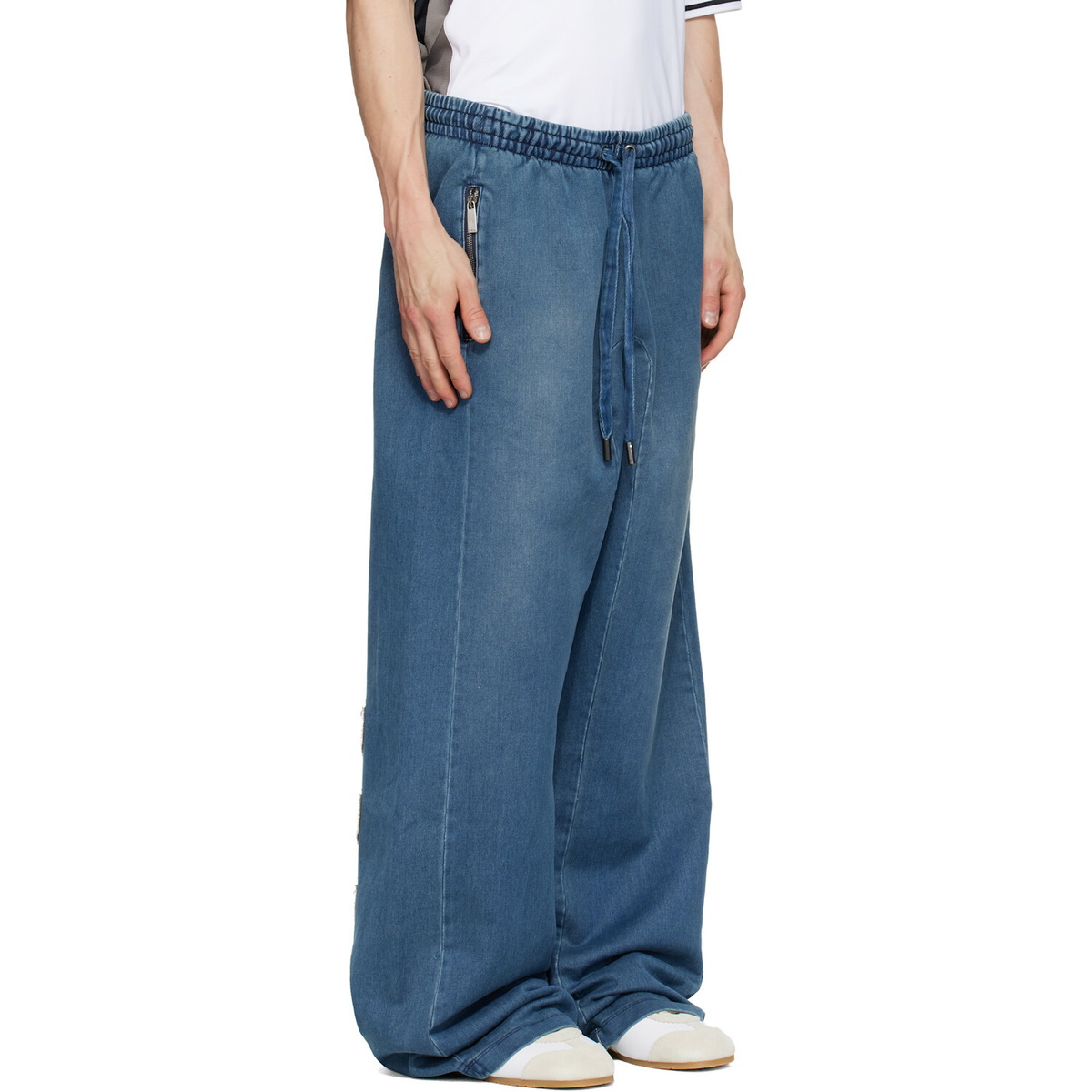 Off-White Navy Distress Diag Slouchy Highlighted Sweatpants