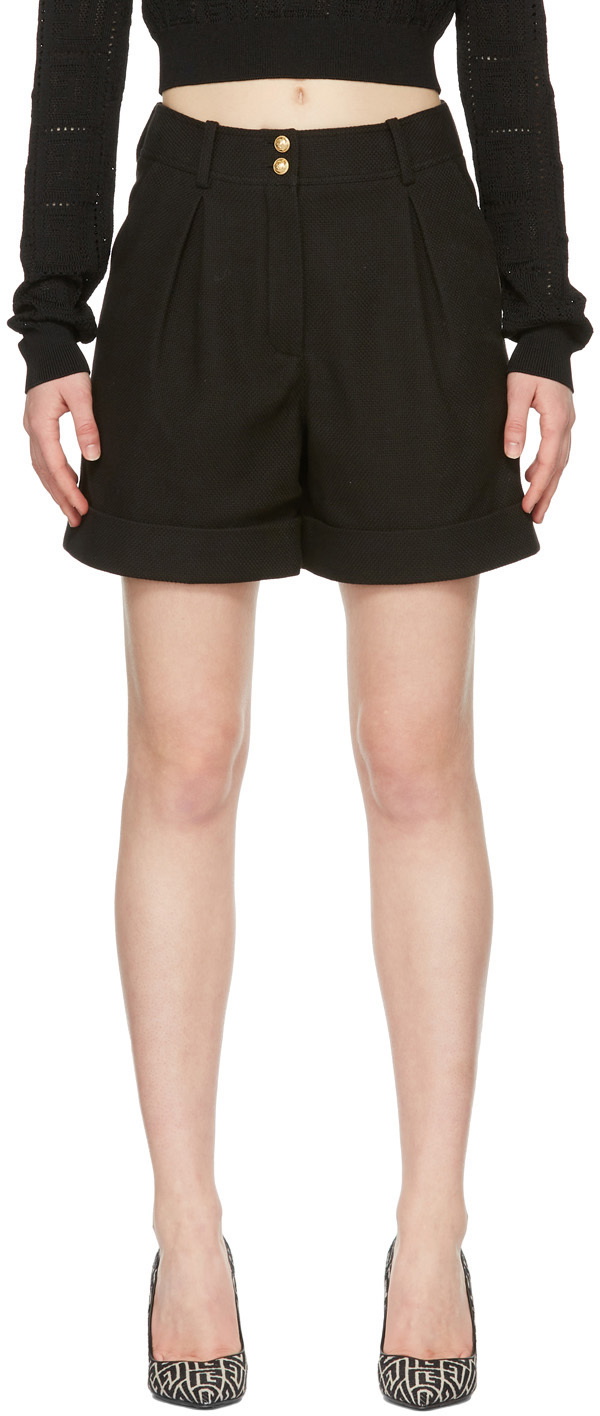 Balmain Black Cotton Piqué Shorts Balmain