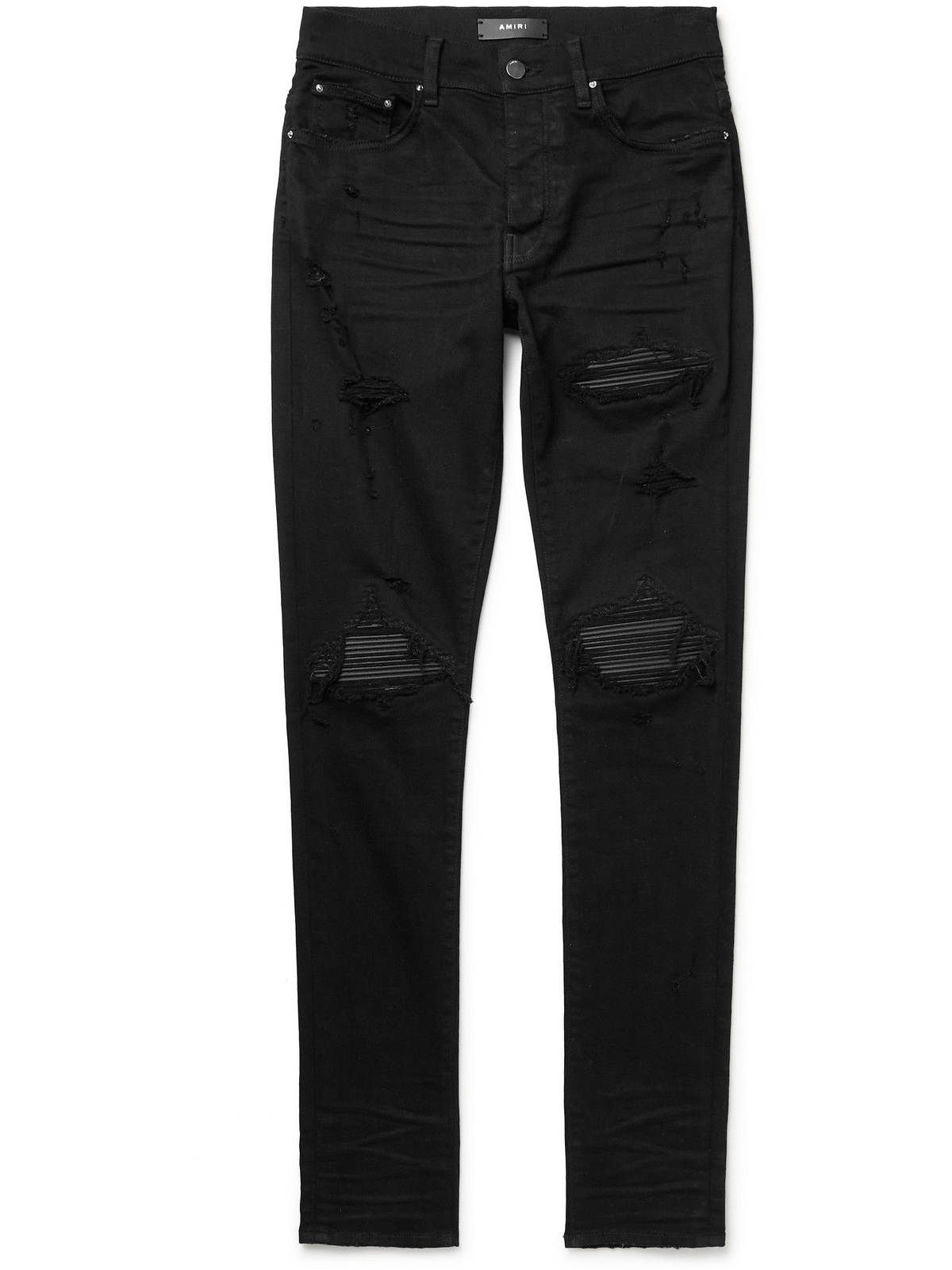 デニム・ジーパン Amiri Mx1 Skinny-Fit Jeans In Stretch Denim AMIRI - MX1 Skinny-Fit Distressed Leather-Panelled Stretch