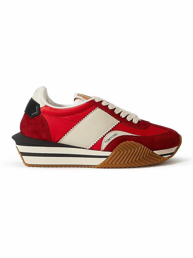 Photo: TOM FORD - James Leather-Trimmed Nylon and Suede Sneakers - Red