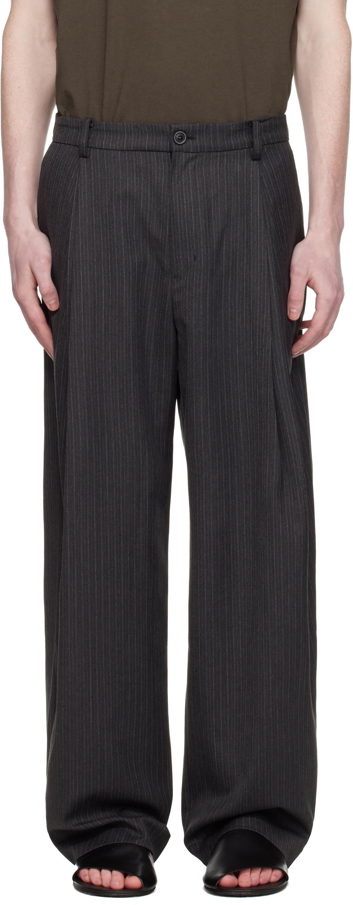 COOR Gray Stripe Wool Blend Pleated Trousers