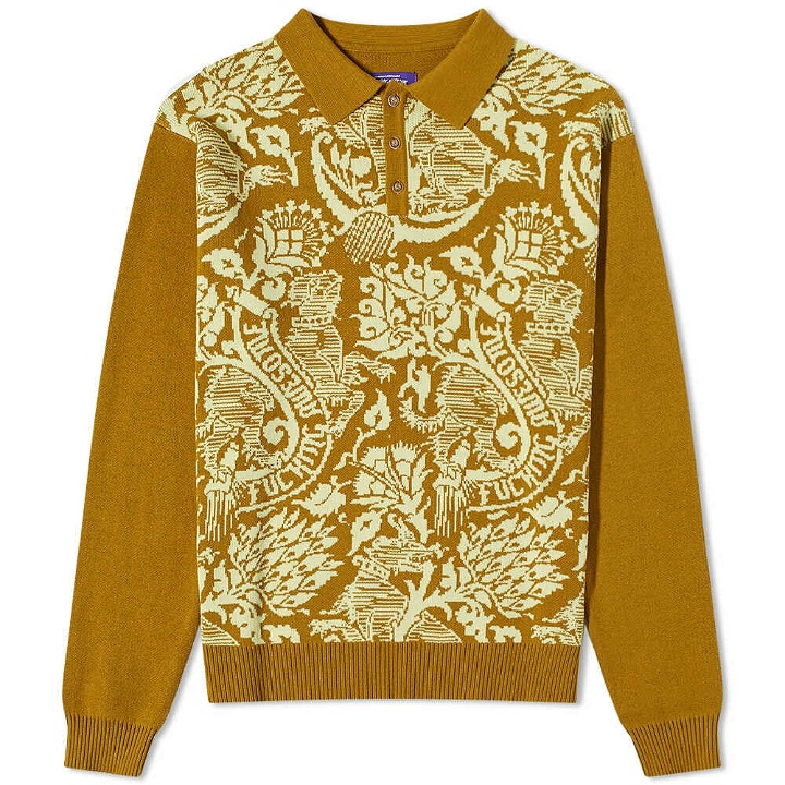 Photo: Fucking Awesome Men's Long Sleeve Fancy Knit Polo Shirt in Gold/Ivory