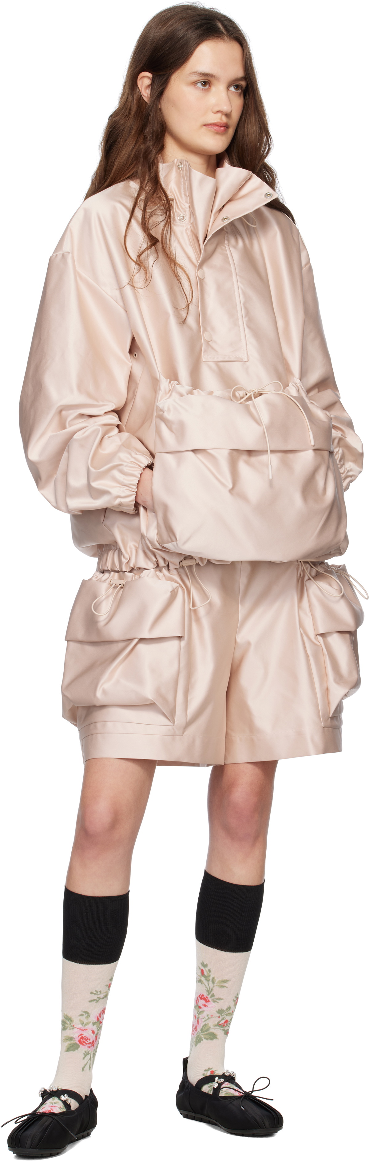 Simone Rocha Pink Drawstring Cargo Flap Pocket Detail Jacket