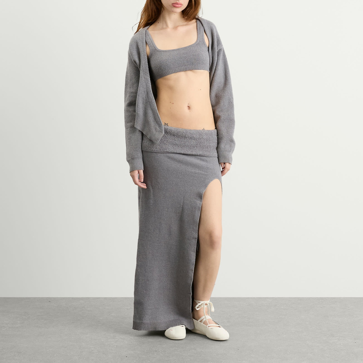 SKIMS Women's Textured Knit Bralette in Dark Heather Grey