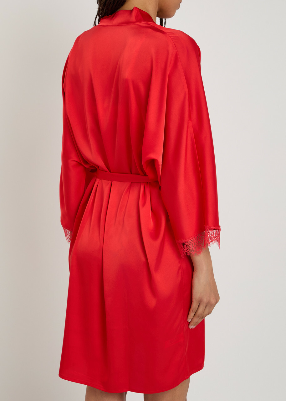 Simone PÉRÈLE Satin Secrets Lace-trimmed Satin Robe Pink