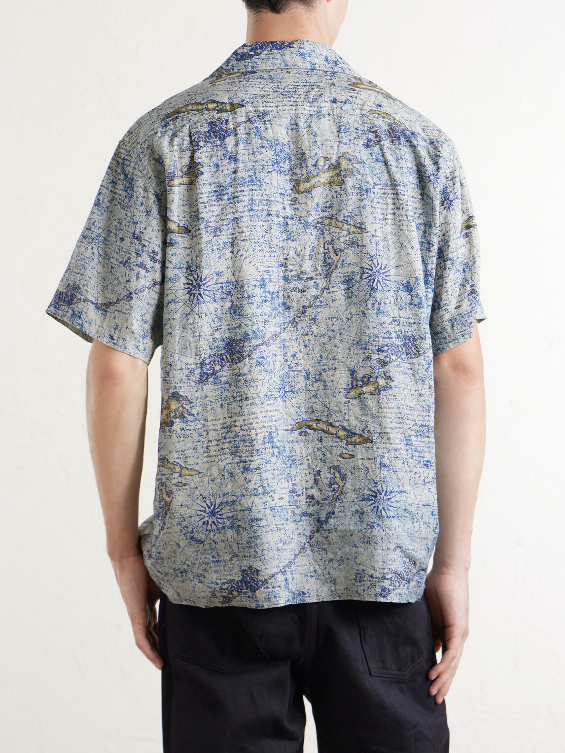 KAPITAL - Key West Camp-Collar Printed Linen Shirt - Blue