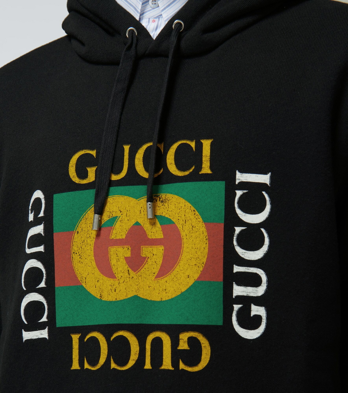 【GUCCI】LOGO HOODIE Cotton jersey hooded sweatshirt with embroidery in black
