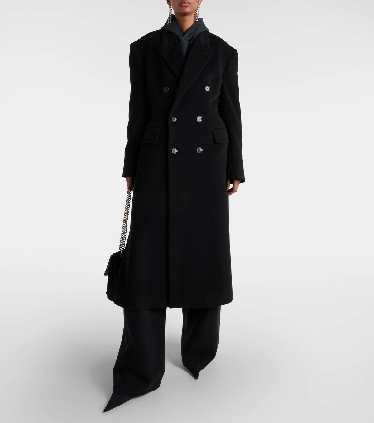 VIP【送料関税込】BALENCIAGA WOOL BLEND COAT Black Oversized Double-Breasted Cashmere and Wool-Blend Felt