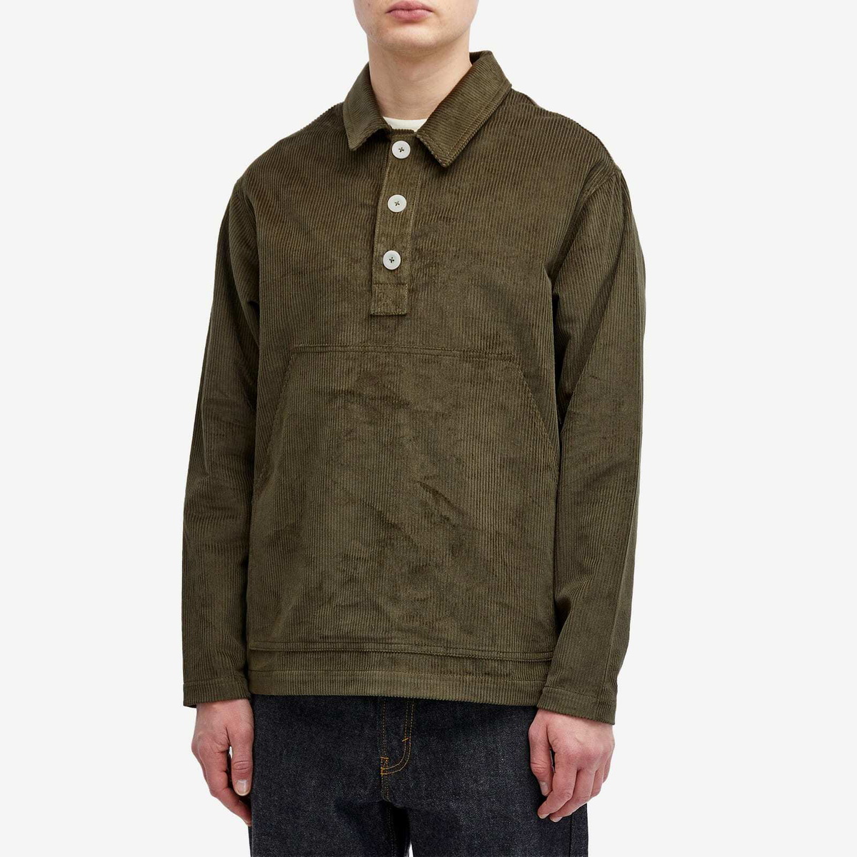 Café Mountain Men's Cord Leisure Popover Jacket in Moss Green