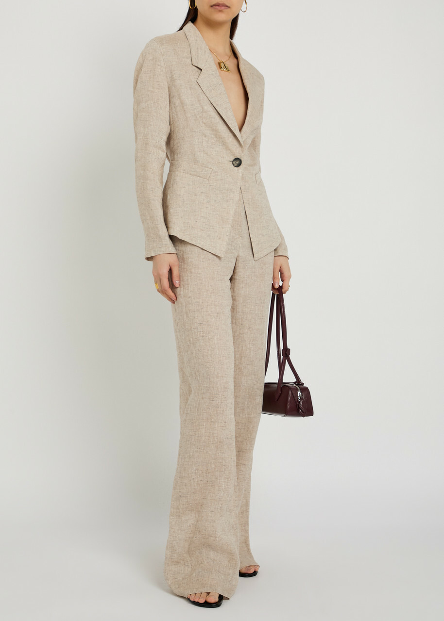 Emporio Armani Fitted Linen-blend Blazer Beige