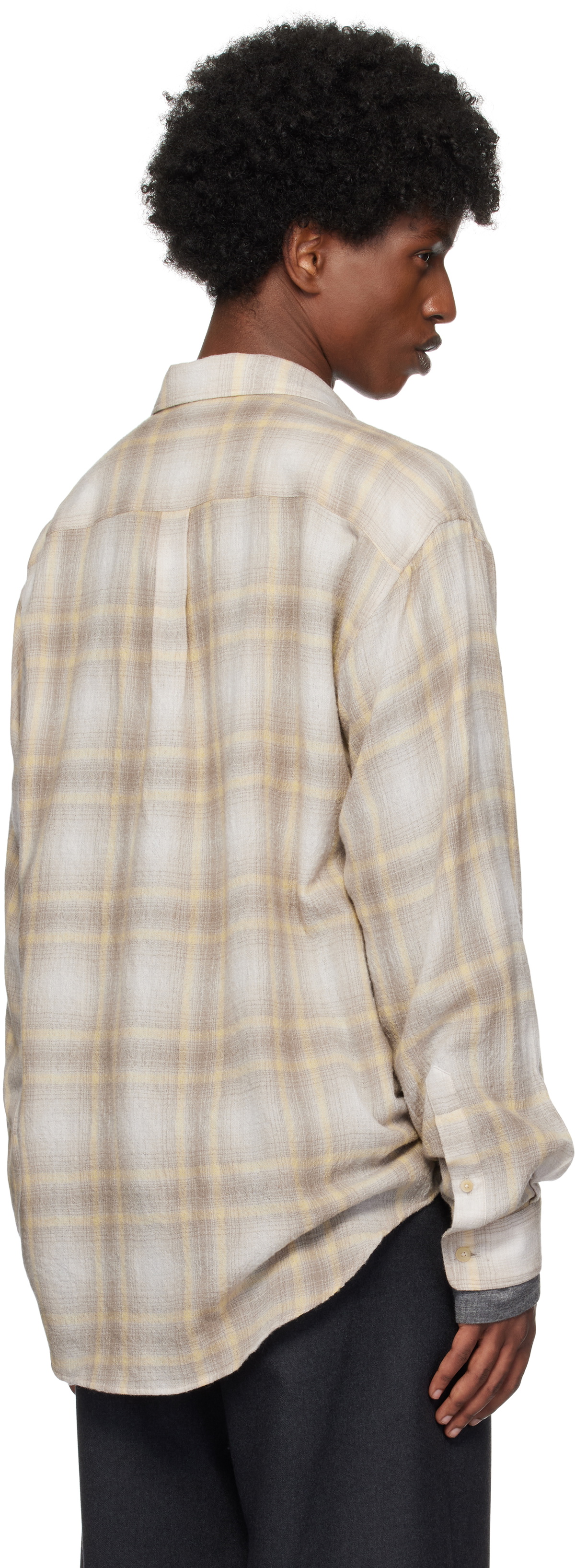 AURALEE Yellow & Gray Airy Wool Check Shirt Auralee