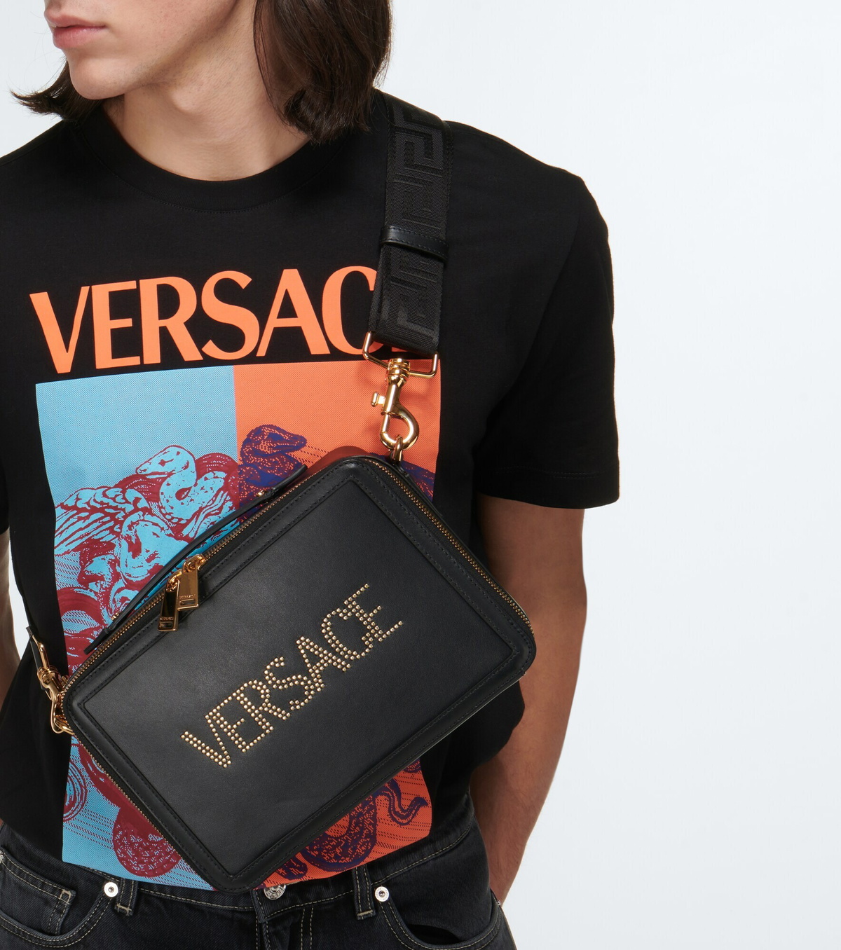 Versace Leather studded messenger bag Versace