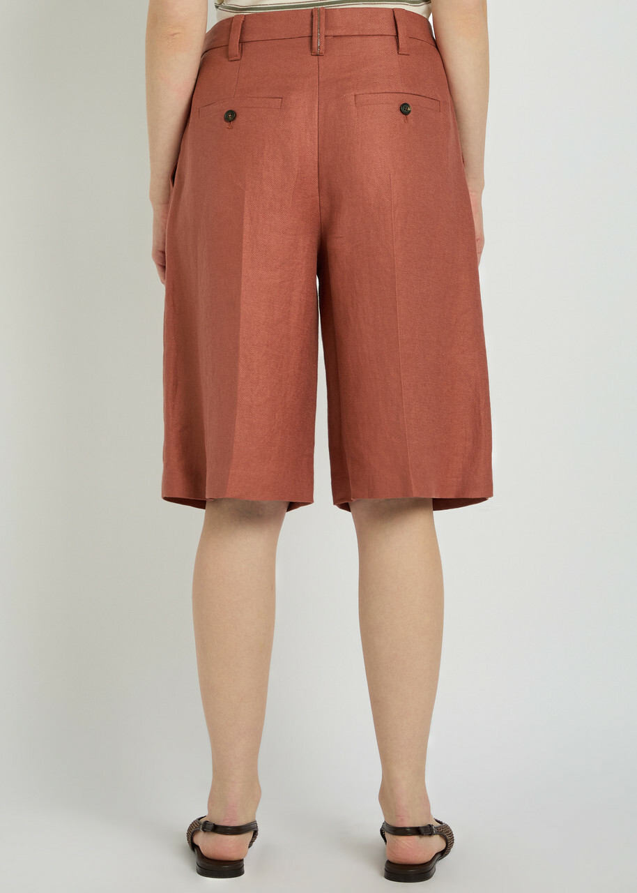 Brunello Cucinelli Bermuda Pleated Linen Shorts Terracotta