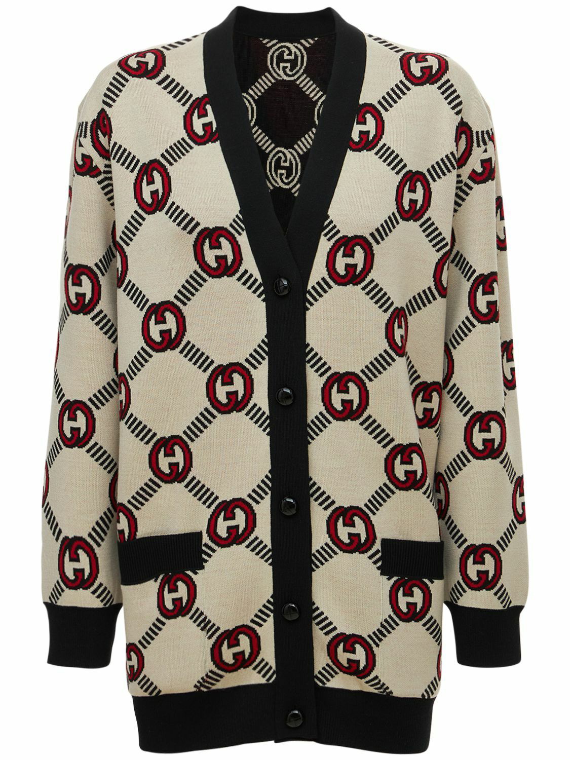 Reversible jacquard-knit wool-blend cardigan