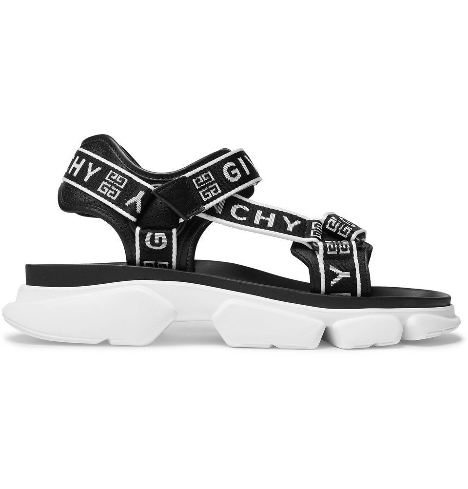 Givenchy - Jaw Logo-Jacquard Webbing and Faux Leather Sandals - Black ...