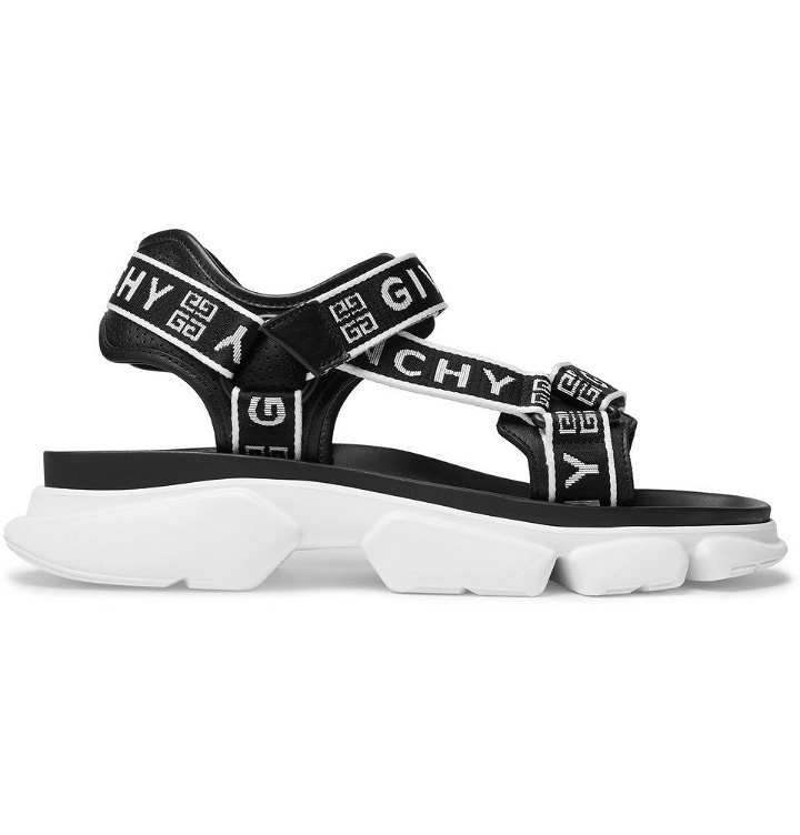 Photo: Givenchy - Jaw Logo-Jacquard Webbing and Faux Leather Sandals - Black