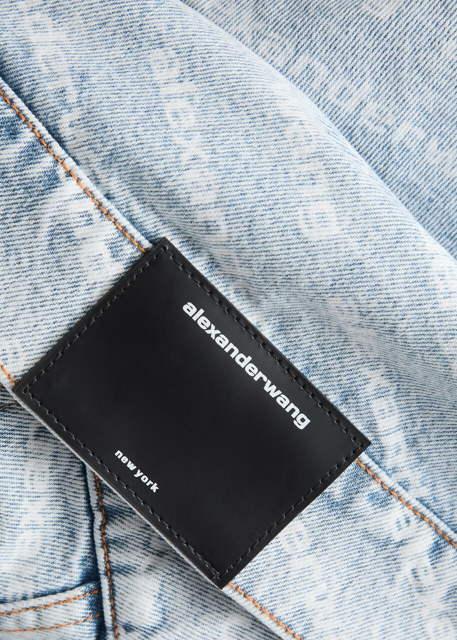 Alexanderwang.t Logo-print Bleached Denim Jacket Light Blue