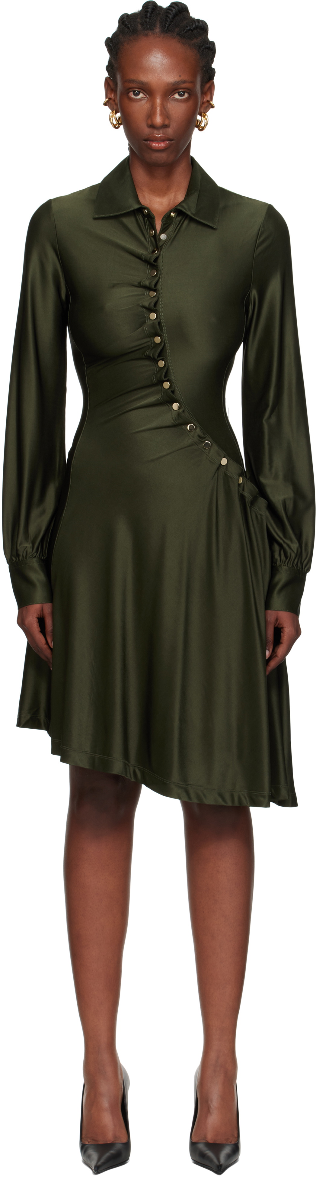 Rabanne Khaki Draped Jersey Midi Dress Paco Rabanne Rabanne Khaki Draped Jersey Midi Dress Paco Rabanne