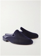 George Cleverley - Leather-Trimmed Cashmere Backless Loafers - Blue