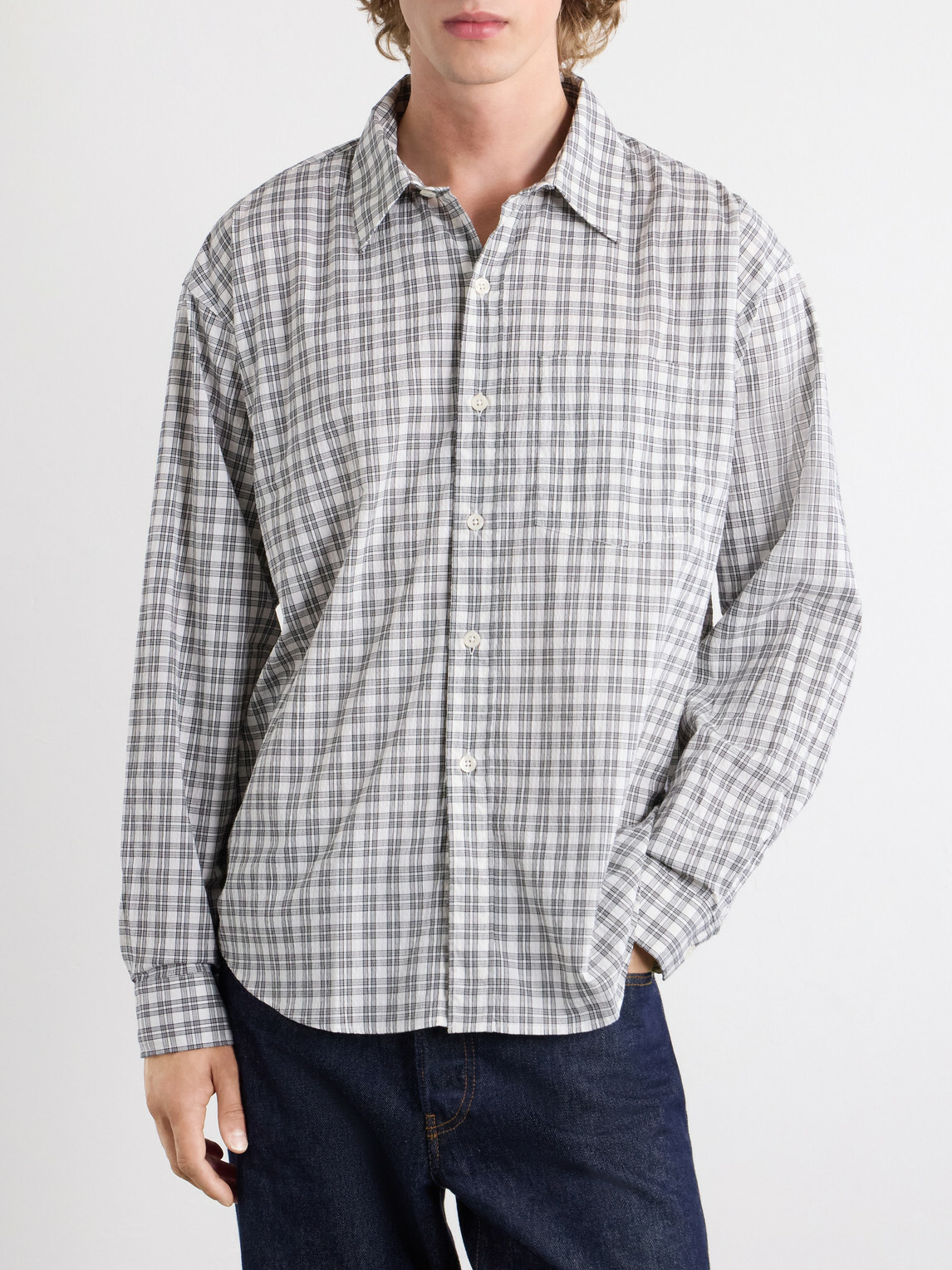 mfpen - Executive Checked Cotton-Blend Poplin Shirt - Gray