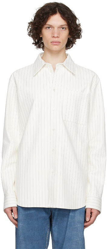 Photo: Bottega Veneta White Pinstripe Leather Shirt