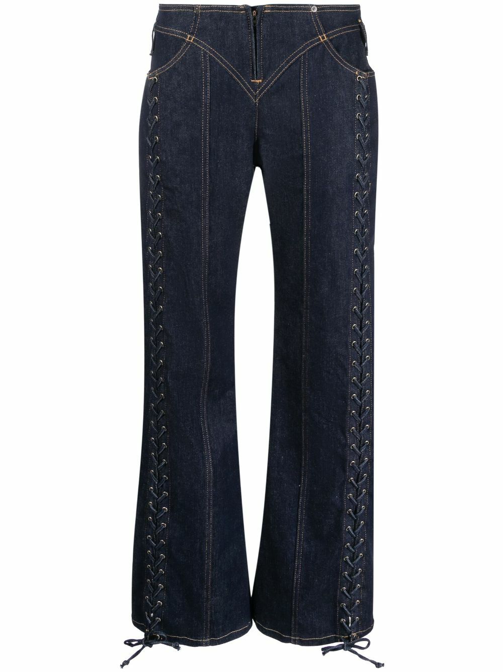 JEAN PAUL GAULTIER - Laced Detail Wide Leg Denim Jeans Jean