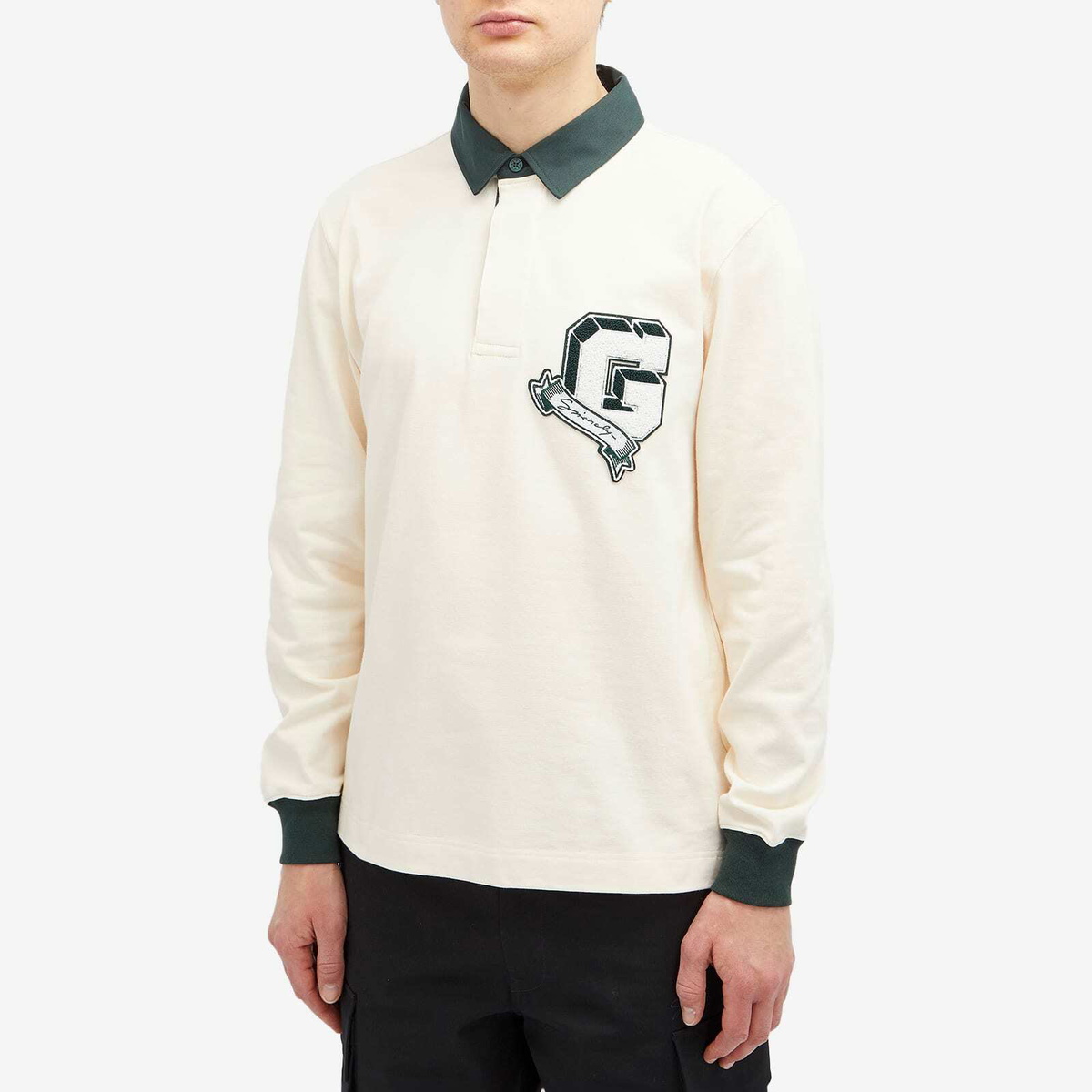 Givenchy Men's Long Sleeve Rugby Polo in White/Green
