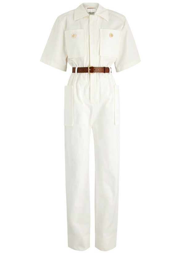 Photo: Saint Laurent Women's White Belted Cotton Jumpsuit Size 38 (UK10 / S), Cotton-Twill One-Piece