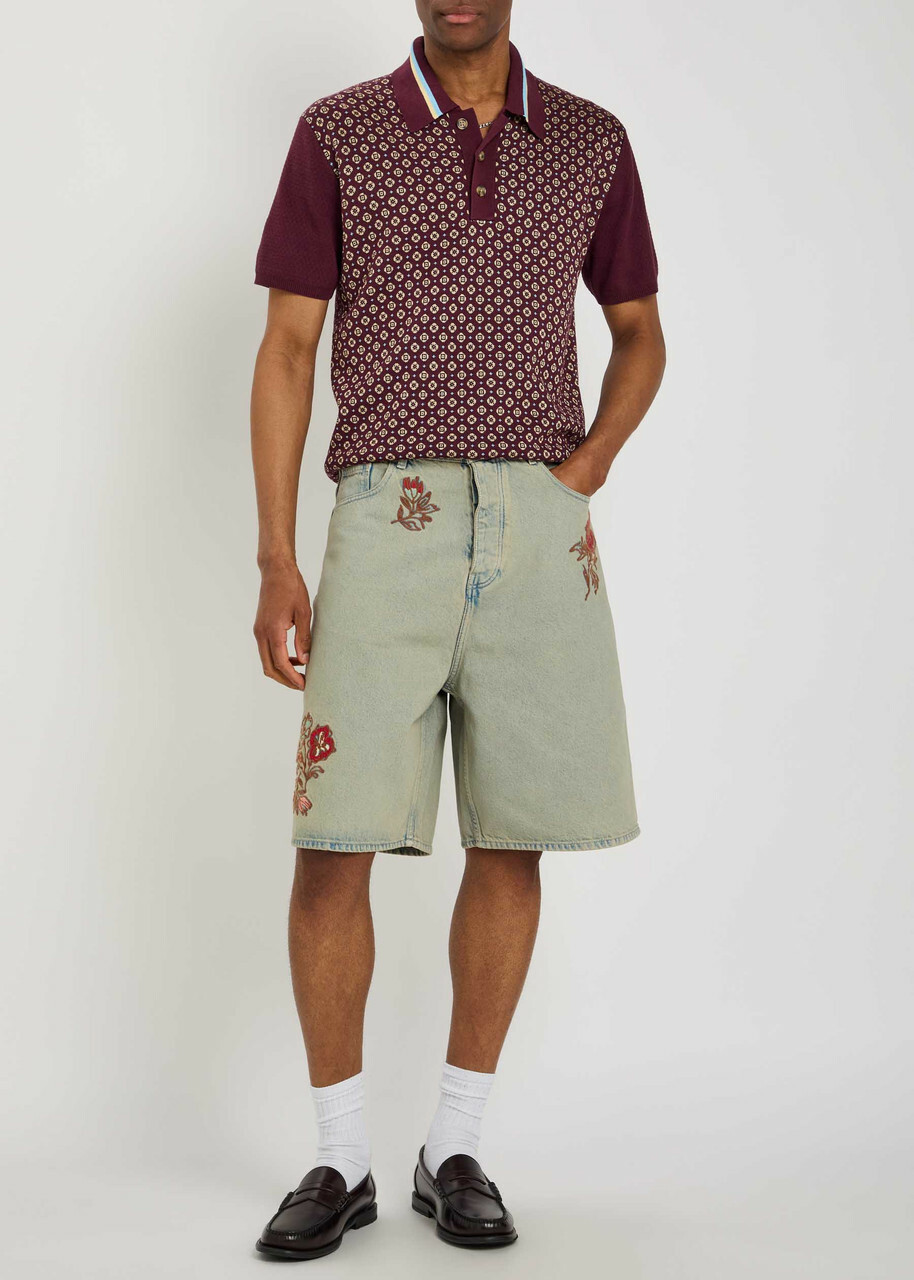 DRÔLE DE Monsieur Polo Maille Jacquard Cravate Patterned Cotton-blend Polo Shirt Dark Red