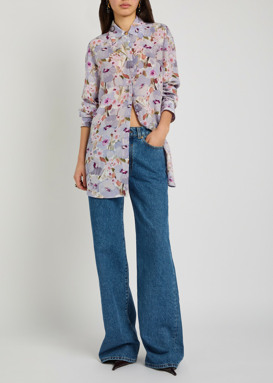Balmain Floral-print Silk Shirt White