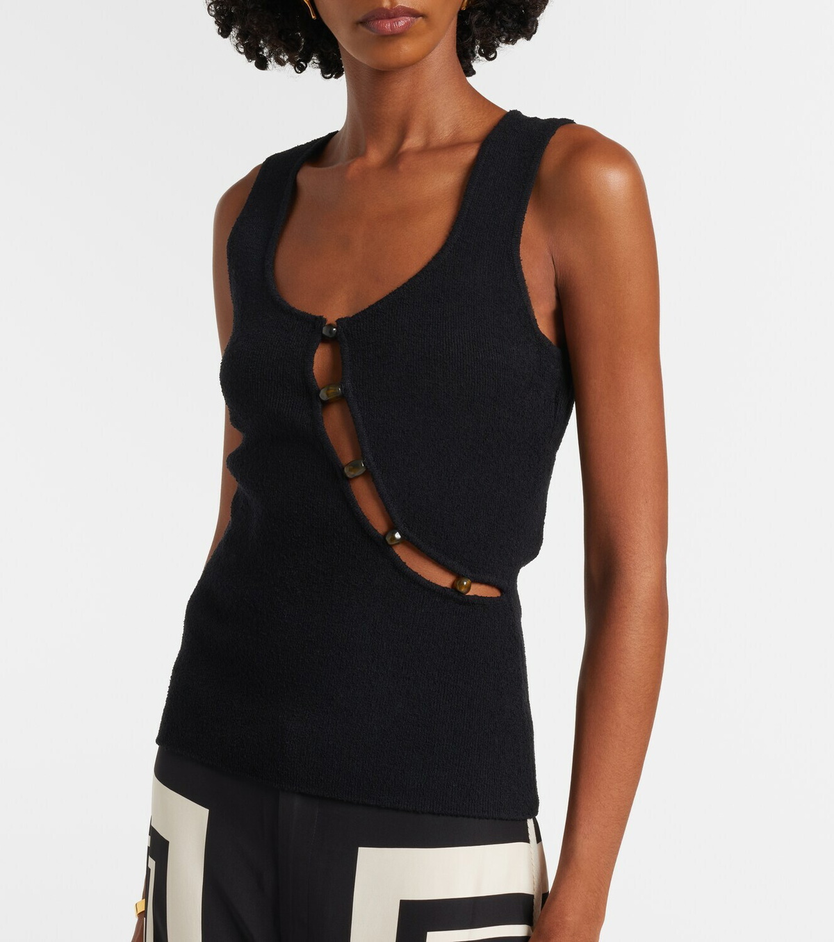 SIR Chiara cutout cotton-blend bouclé tank top