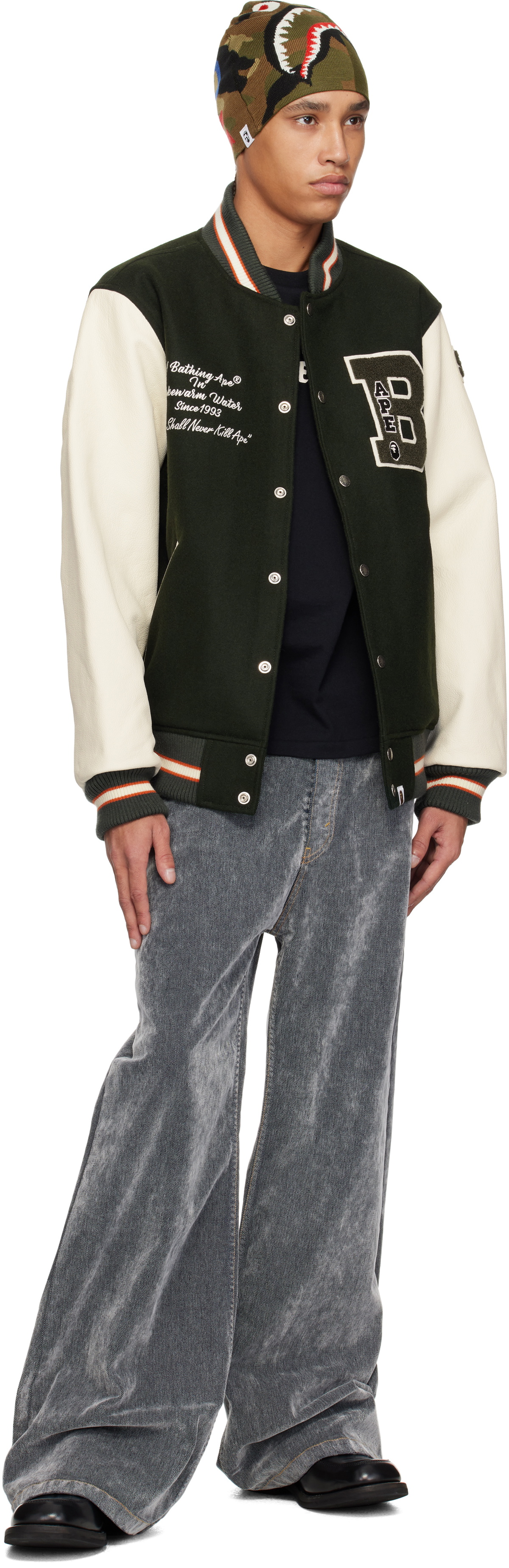 BAPE Green Bape Varsity Bomber Jacket