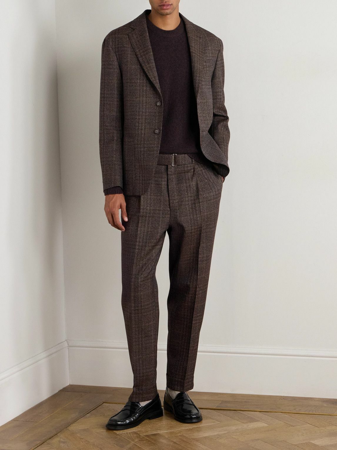 Officine Générale - Hugo Straight-Leg Belted Wool Suit Trousers - Brown