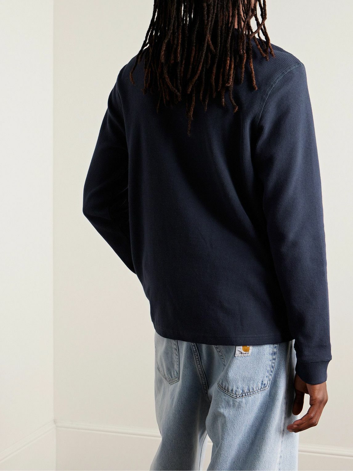 Onia - Waffle-Knit Cotton-Blend Henley T-Shirt - Blue