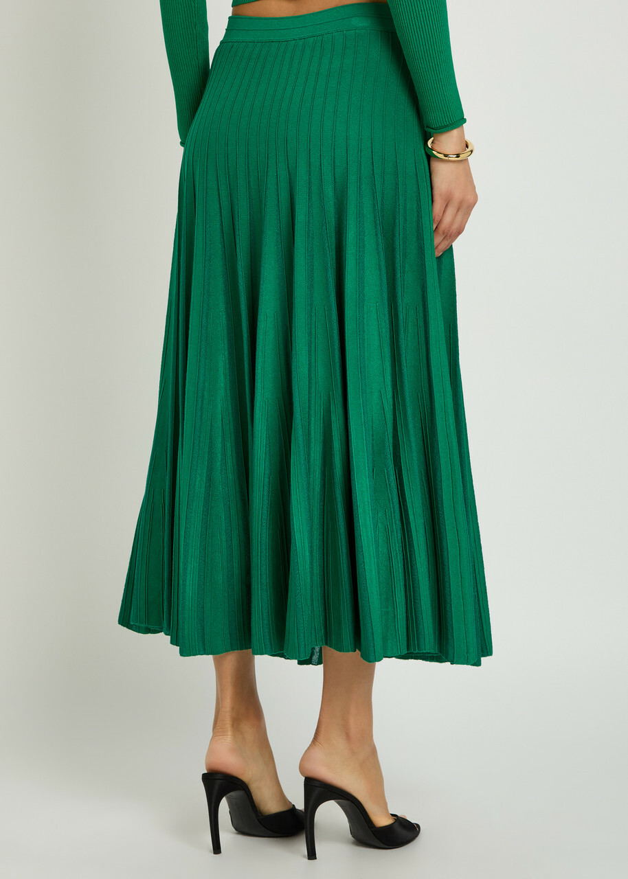 Simkhai Margoux Ribbed Stretch-knit Midi Skirt Green