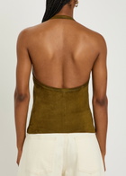 Stouls Cherry Halterneck Stretch-suede top Bronze