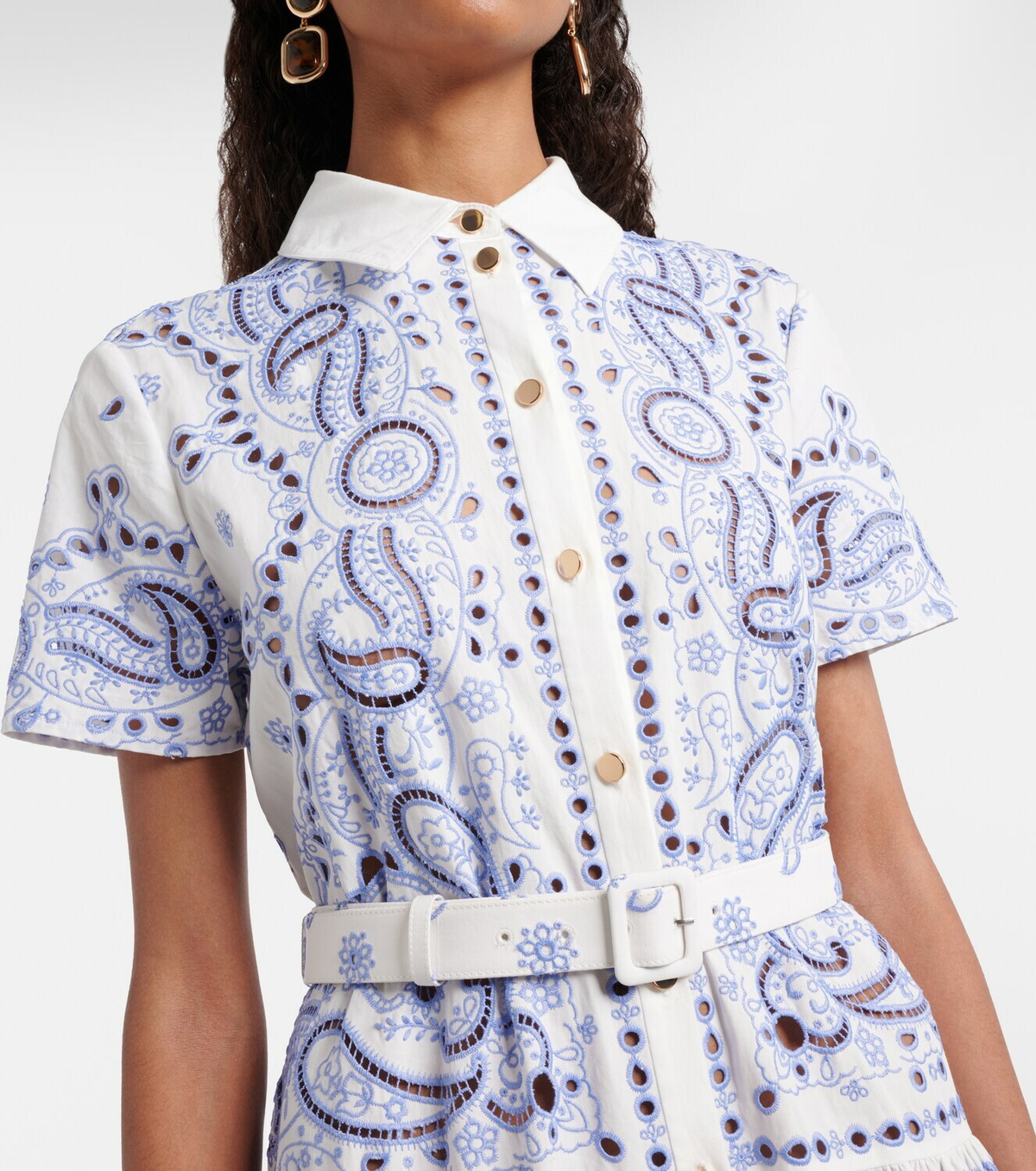 Self-Portrait Embroidered paisley cotton midi dress