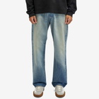 Auralee Men's Selvedge Faded Straight Leg Jeans in Faded Indigo