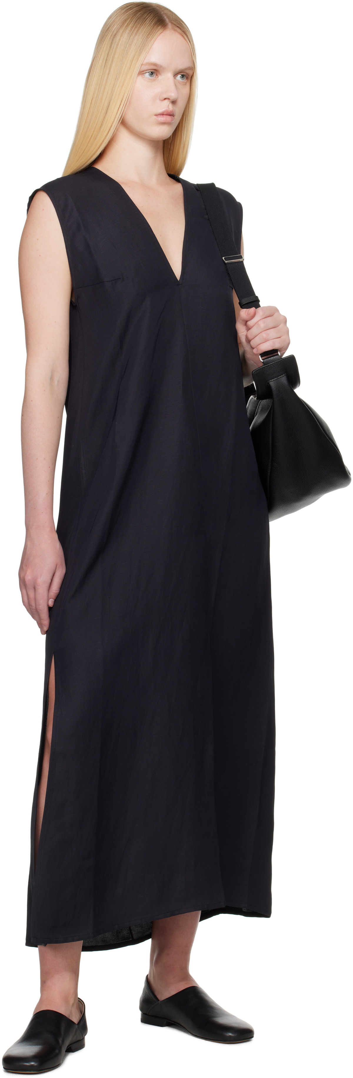 Studio Nicholson Navy Lise Linen Midi Dress