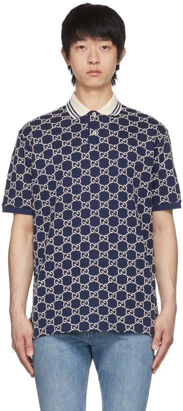 Photo: Gucci Navy GG Stretch Cotton Polo