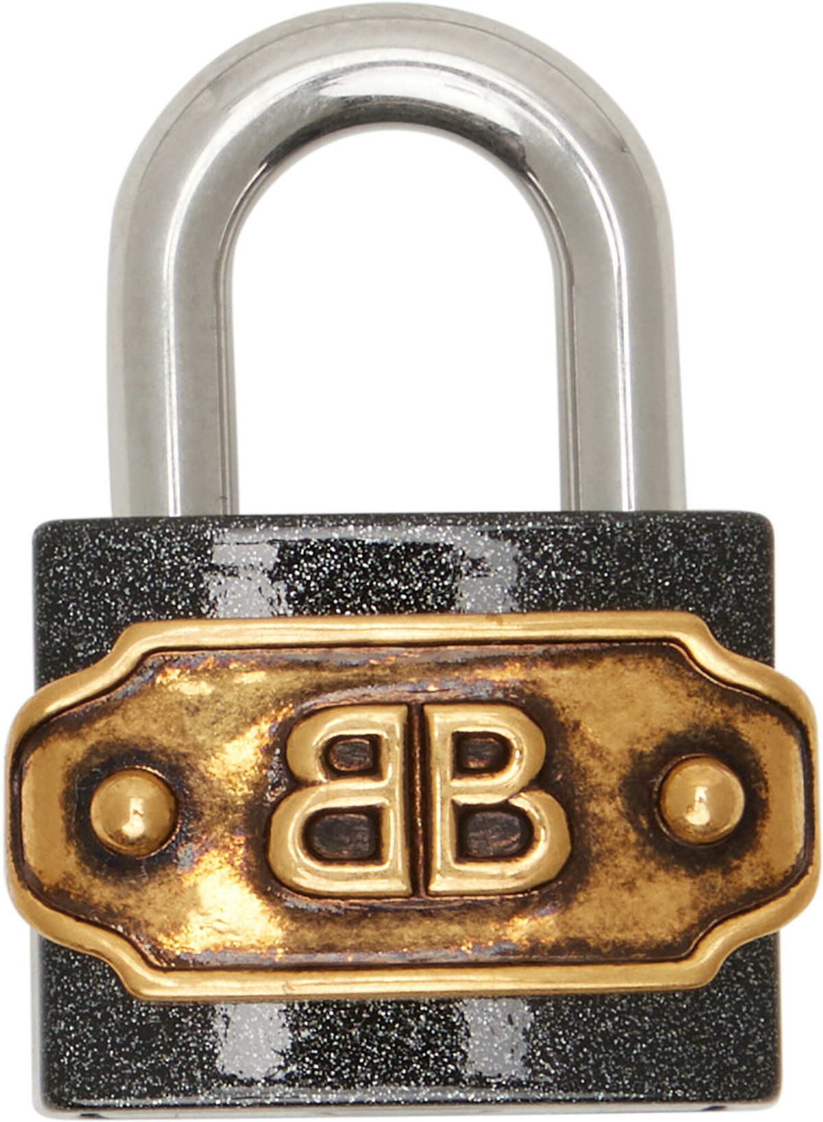 Balenciaga Black & Silver BB Padlock Bag Charm