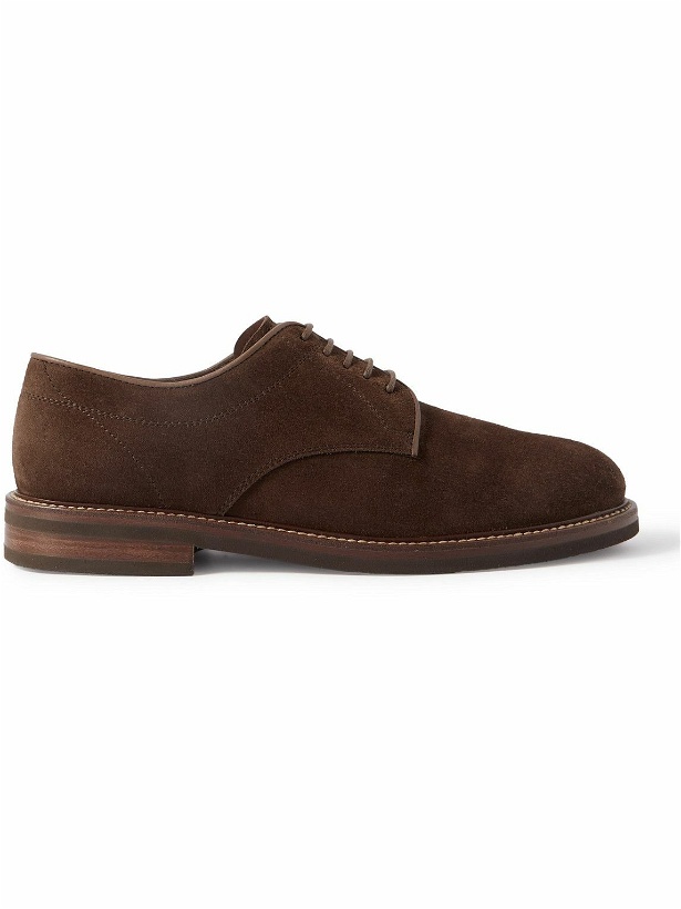 Photo: Brunello Cucinelli - Leather-Trimmed Suede Derby Shoes - Brown
