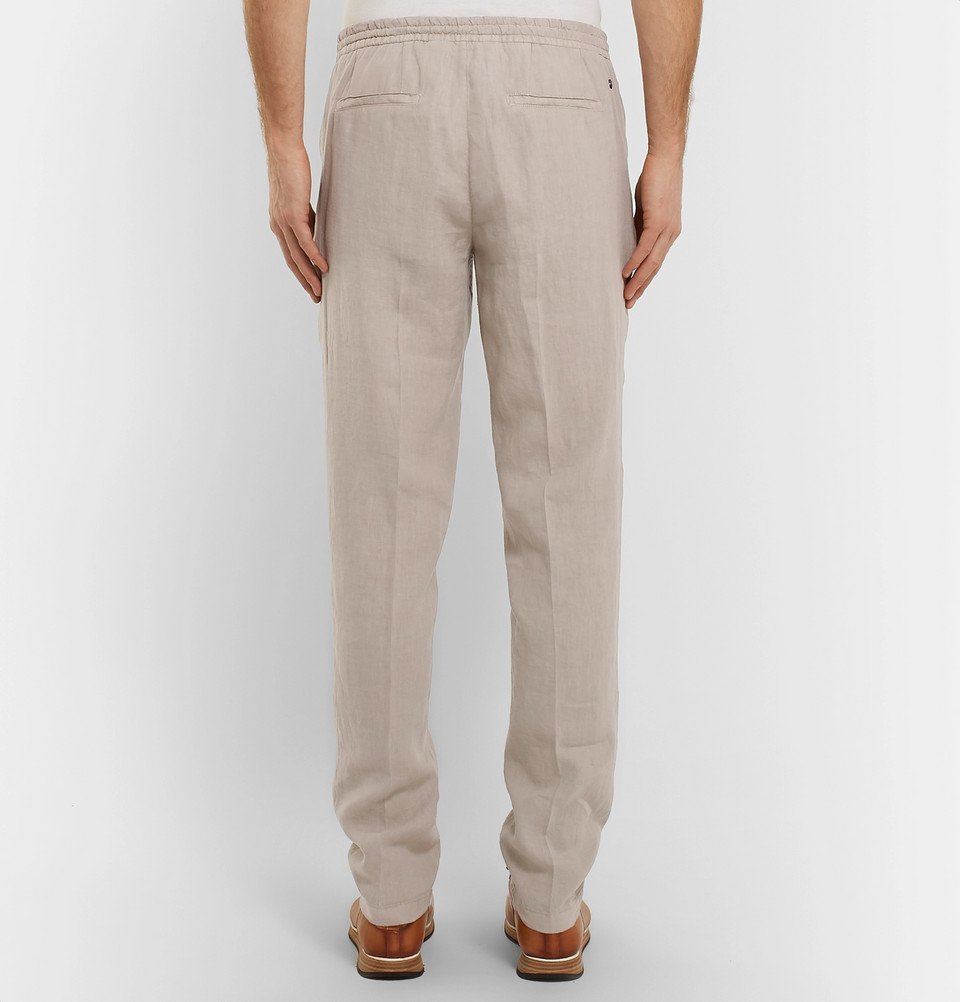 Lardini - Tapered Pleated Linen Drawstring Trousers - Men - Beige Lardini