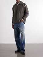 Maison Margiela - Distressed Denim-Trimmed Wool Half-Zip Sweater - Brown