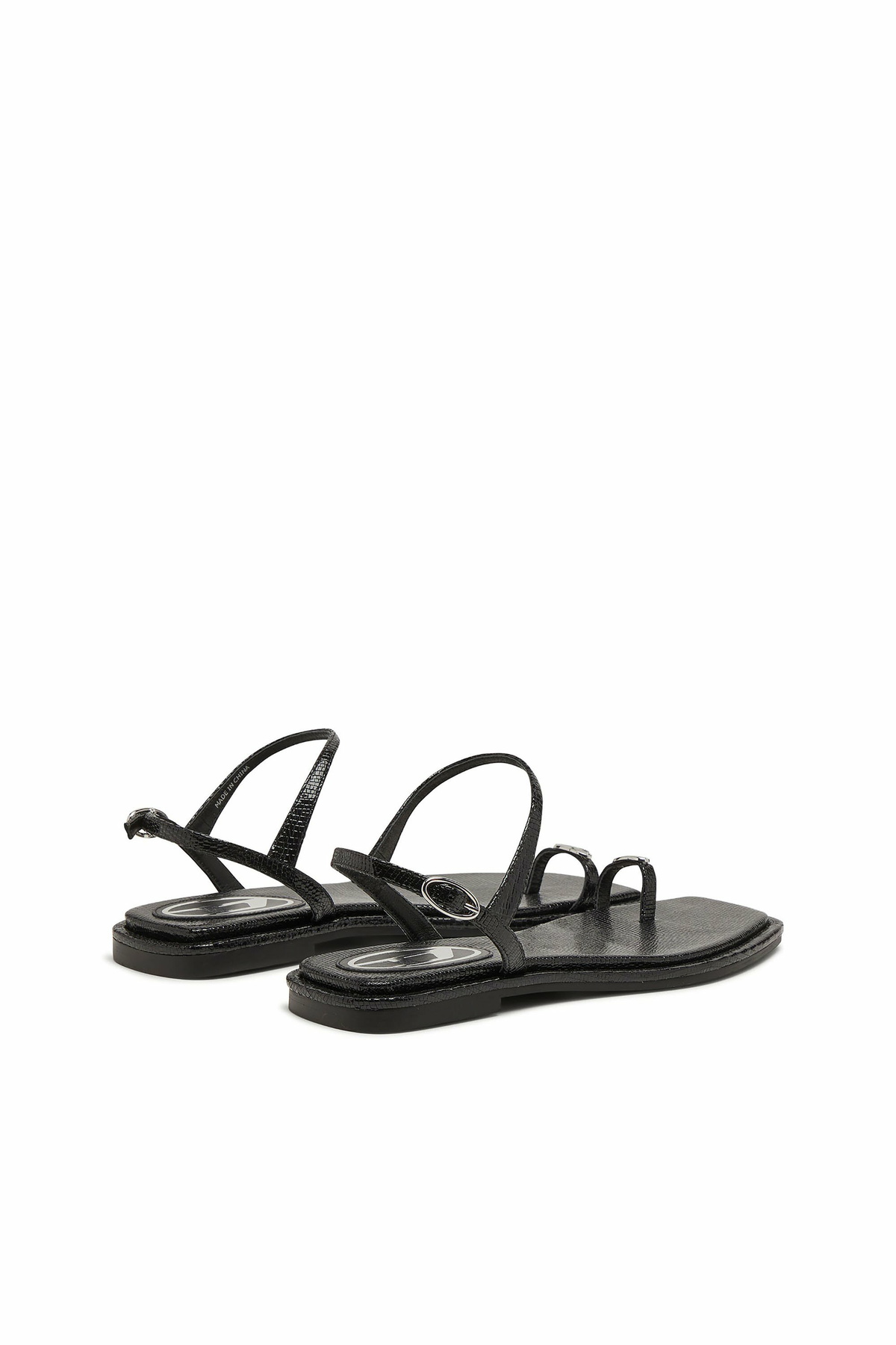 Diesel D-AMBER - Sandal in leather with metallic logo - Sandals Womens in Black