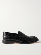 VINNY'S - Romeo Croc-Effect Leather Penny Loafers - Black - EU 40