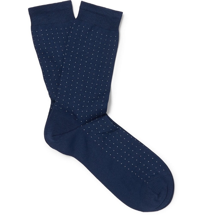 Photo: Sunspel - Polka-Dot Cotton-Blend Socks - Men - Navy