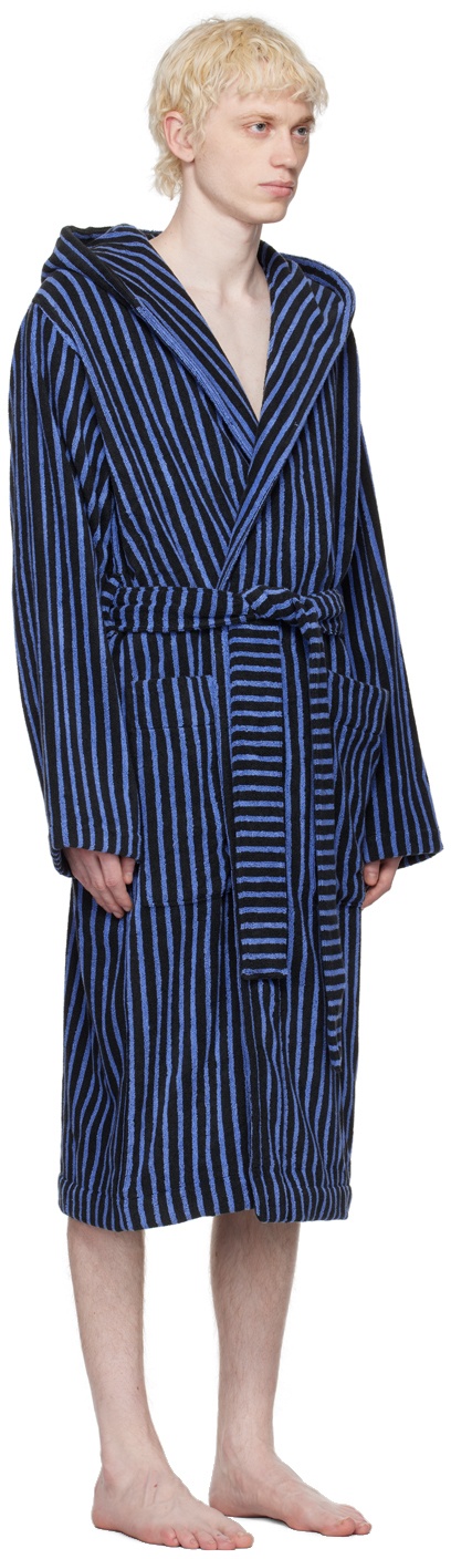 Tekla Black & Blue Hooded Bathrobe Tekla Fabrics