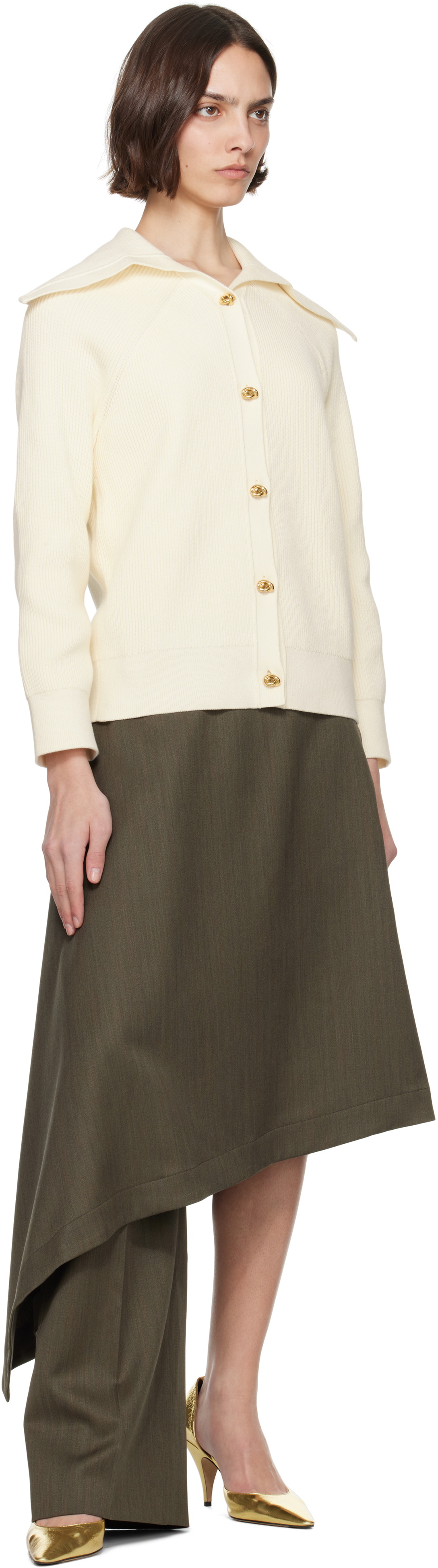 Bottega Veneta Khaki Wool Subtle Stripe Skirt Trousers