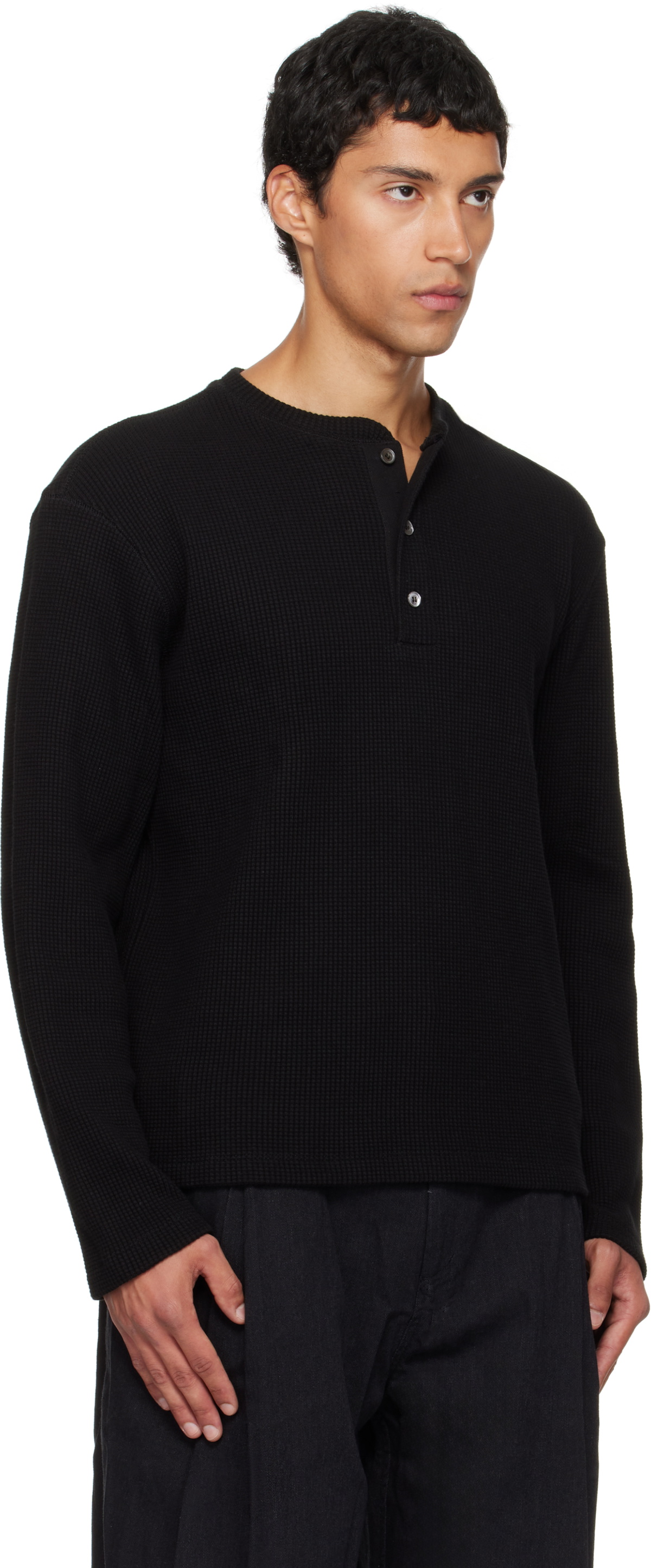 COOR Black Waffle Long Sleeve Henley COOR